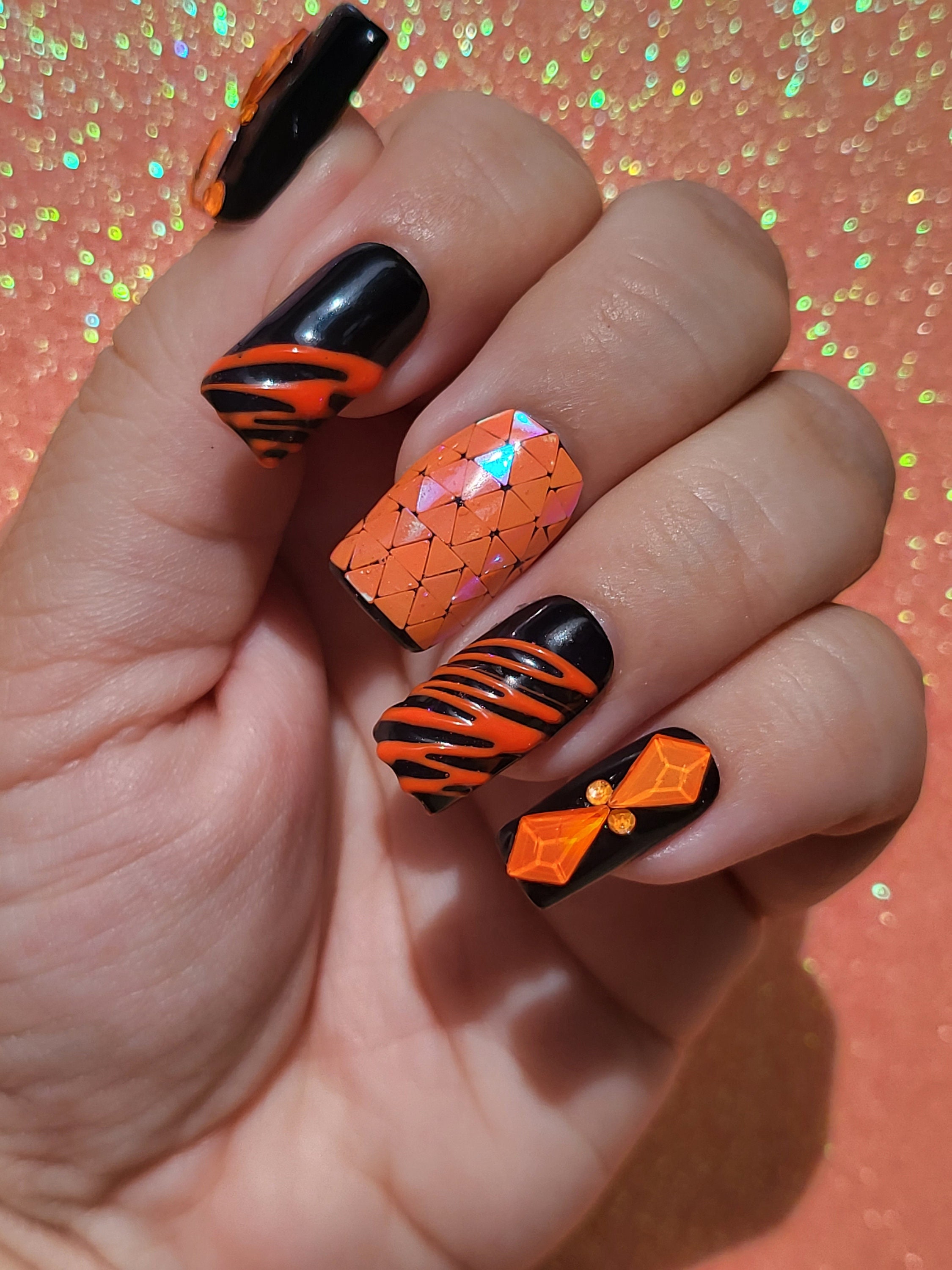 nail designs black and orange