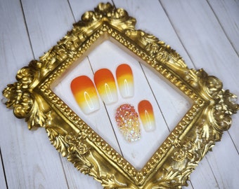 Candy Corn Ombré Press On Nails | Nails | Nail Art | Custom | Handmade | Gift | Halloween | Holiday | Hallowee Nails | Holiday Nails | Art