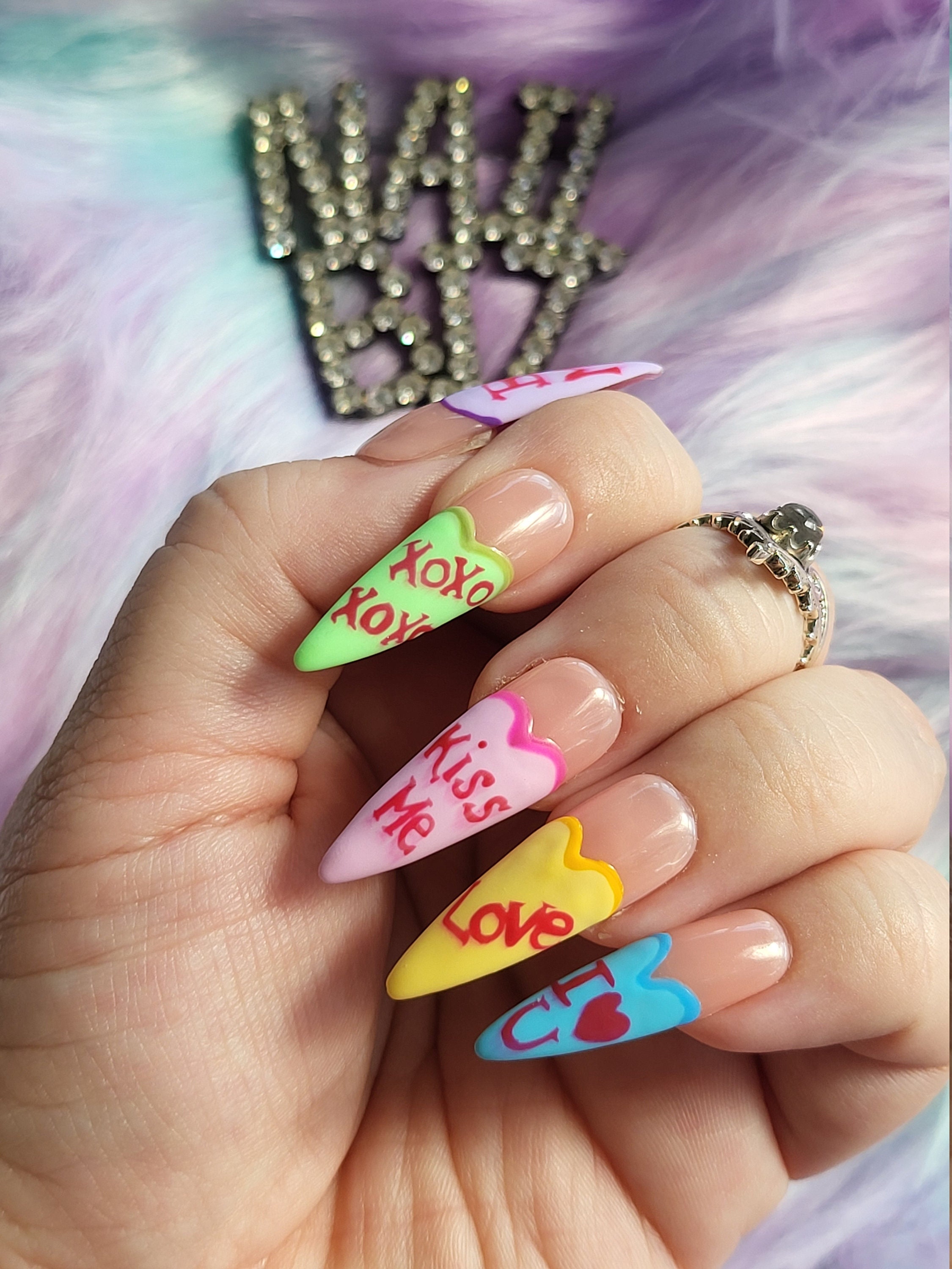 Sweetheart Candy Press on Nails: Valentine's Day Nail Art - Etsy