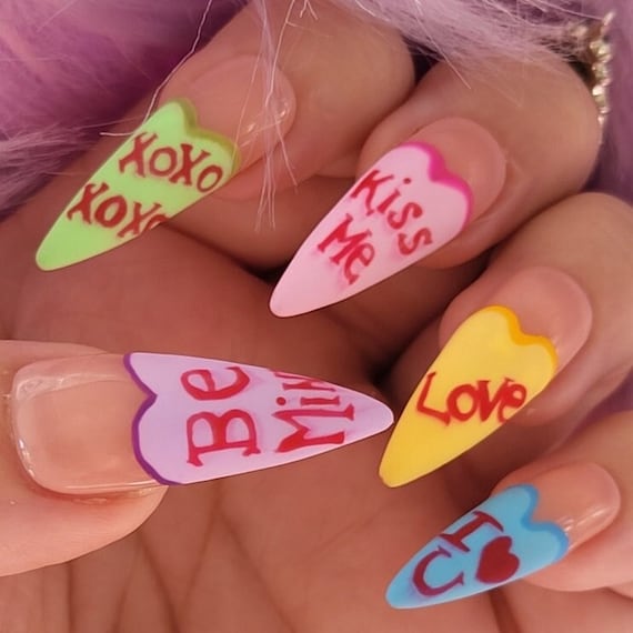 Sweetheart Candy Press on Nails: Valentine's Day Nail Art - Etsy