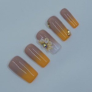 Ombre Press On Nails•Nude Nails•Coffin Stiletto Square Almond Nails•Beige Nails•Flowers•Gel Polish•Gifts•3D Gel Nail Art•Sunflowers