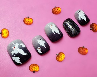 Boo! Press On Nails | Coffin Shape | Stiletto Shape | Square Shape | Nail Art | Custom | Handmade | Gift | Halloween