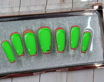 Neon Green Comic Press On Nails: Reusable Handmade Gel Nails