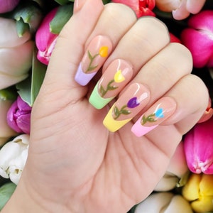 Blooming Luxury Press On NailsFalse NailsFake Nails Nail Glue Flower nailsSpring NailsFalse NailsFake NailsNail GlueReusable image 1