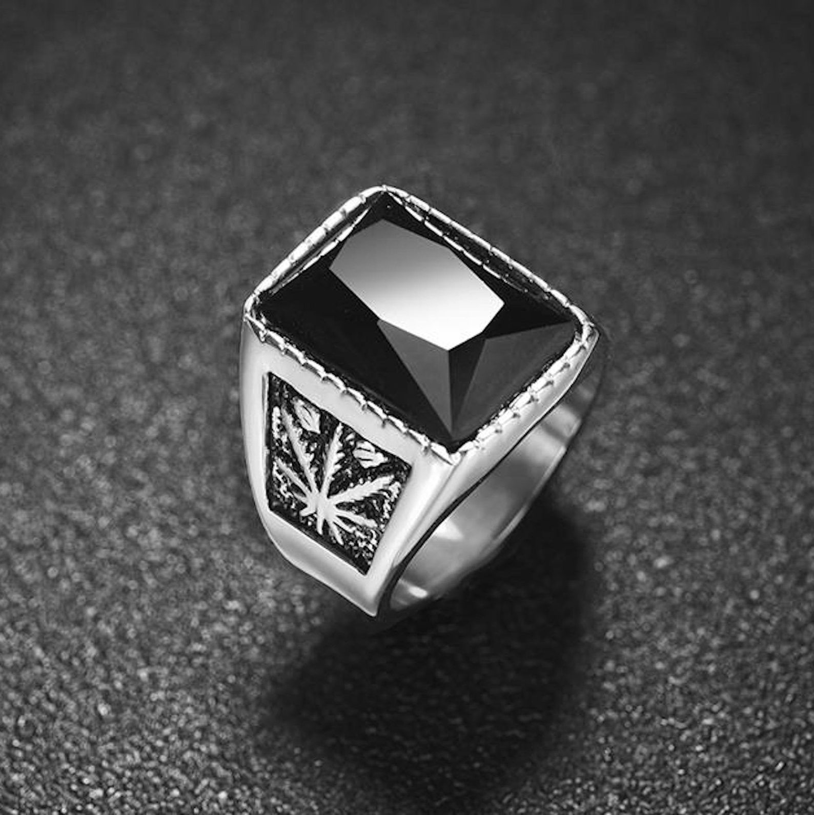 Stainless Steel Men's Ring Square Black Stone Ring Hip | Etsy