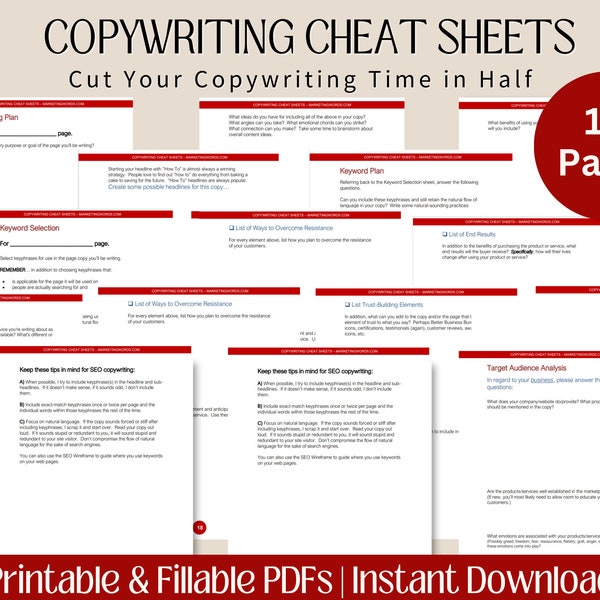 Copywriting Planner & Checklist | Make Website Copywriting Faster with This Website Copy Guide | 18 Page Printable / Fillable PDF