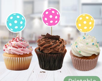 Pickleball Cupcake Toppers: Birthday Party Decorations (Digital Download)