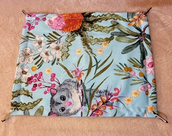 Rat Hammock, Handmade, Australian Animal and Floral Print, Cosy, Clips