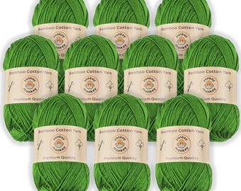 Juego de lanas "Grass Green 9035" de algodón y bambú (paquete de 10) de Yonkey Monkey