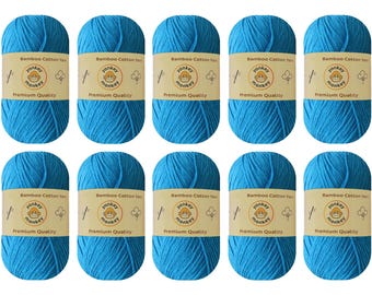 Juego de lanas "Azul Lago 9011" de Yonkey Monkey (paquete de 10) de algodón y bambú