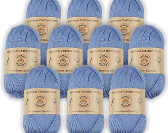 Juego de lanas "Azul claro 9001" de algodón de bambú (paquete de 10) de Yonkey Monkey