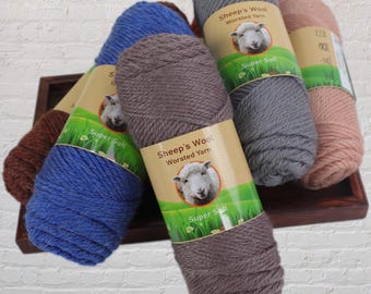 Paquete de 3 hilos de lana de oveja para tejer y hacer crochet (300 gramos)