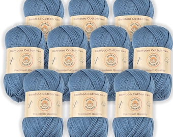 Juego de lanas "Cowboy Blue 9030" de algodón y bambú (paquete de 10) de Yonkey Monkey