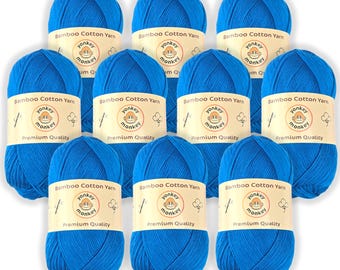 Juego de lanas "Azul 9056" de algodón de bambú (paquete de 10) de Yonkey Monkey