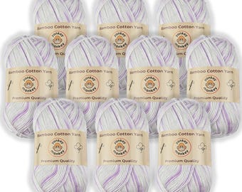 Juego de lanas "Purple White 9041" de algodón de bambú (paquete de 10) de Yonkey Monkey