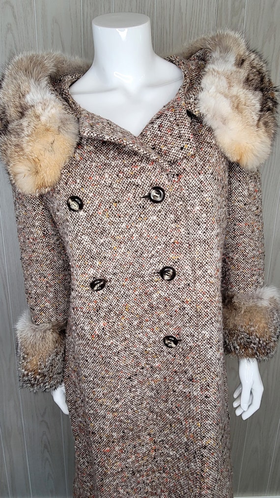 Vintage Tweed Double Breasted Fox Fur Collar & Cuf
