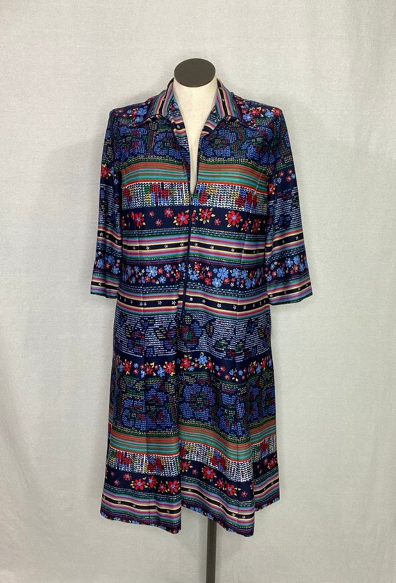 Vintage 1960s Floral Cross Stitch printed Dress by