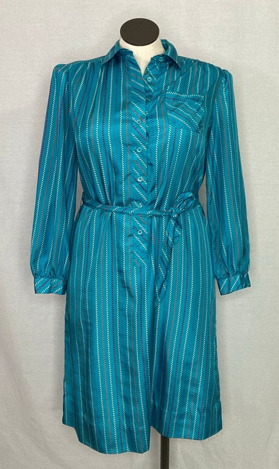 Vintage 1980s Schrader Sport Teal Shirtdress Size 