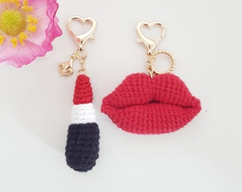 Crochet Keychain Pattern - Lips,Lipstick