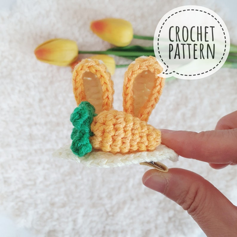 Crochet Bunny Hair pin Pattern Pictorial zdjęcie 1