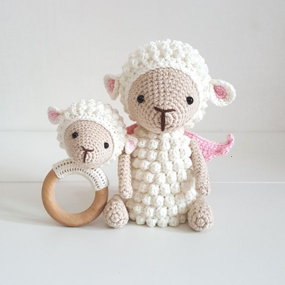 Handmade Crochet Newborn Sheep & Rattle Gift Set (2pc) – Baby Shower Gift main image 1