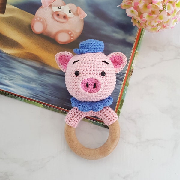 Crochet plush toy, Baby Rattle _ PIG (Pattern + Pictorial)