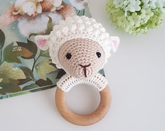 Crochet plush toy, Baby Rattle _ Sheep (Pattern + Pictorial)