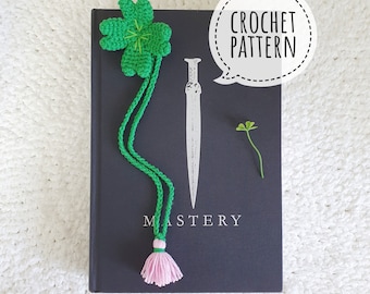Patrón de marcapáginas de crochet (trébol de cuatro hojas)