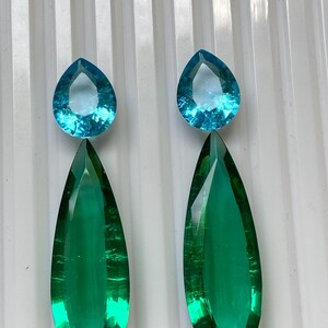 Lab Created Emerald Aquamarine Pair Emerald Cut arrings Pear Shape Cut Stone Loose Gemstone For Jewelry 63 Ct. 14X40X9   12x16x6 mmZR-2157