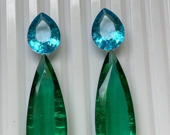 Lab Created Emerald Aquamarine Pear Gemstone: 62 Ct Loose Stone