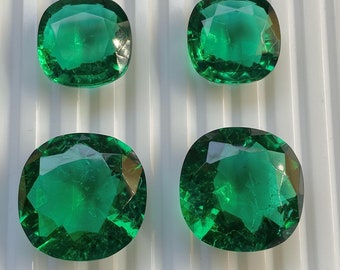 Lab Created Emerald: Cushion Cut Loose Gemstone, 130 Ct (25X25X15mm, 16X16X10 mm)
