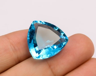 AAA Lab Aquamarine: Trillion Cut Loose Gemstone (16.5 Ct, 18X18X10mm)