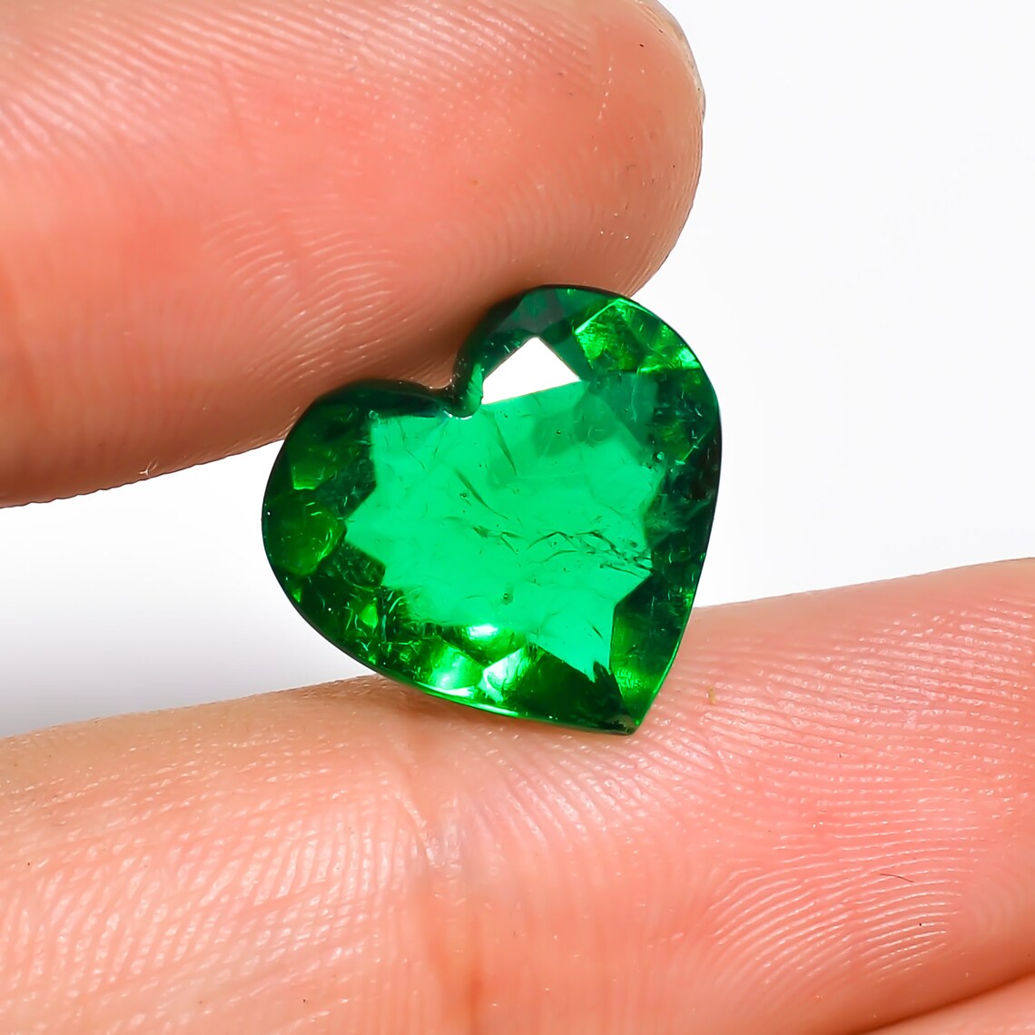 Elegant Lab Created Emerald Heart Shape Cut Stone Loose Etsy