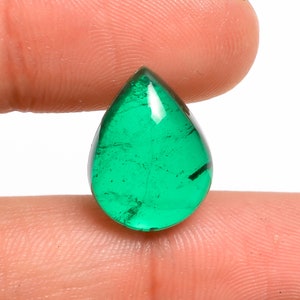 Brincos duplos de cabochão esmeralda natural presente em forma de pêra cabochão esmeralda pedra preciosa solta 5 ct. Para fazer joias 13X10X5 mm C-262