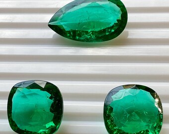 Lab Created Emerald Gemstone: Pear & Cushion Cut, 60 Ct