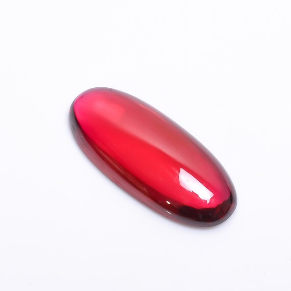Lab Created Ruby Cabochon: Oval Loose Gemstone, 71 Ct (42X18X8 Mm