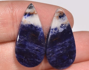 Natural Sodalite Cabochon Pair Pear Shape Cabochon Sodalite Pair Loose Gemstone Pair For Making Earrings 19 Ct. 25X12X4 mm R-939