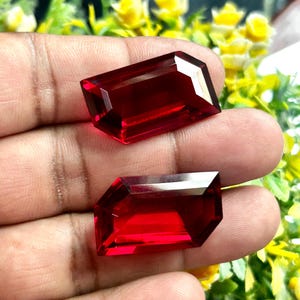 Lab Created Ruby Gemstone Pair : Fancy Cut Gemstone Jewelry Making (16X30X10 mm)