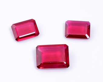 42.5 Ct Lab Created Ruby Radiant Cut Gemstone - 3 Pcs (16X12 20X15 mm)