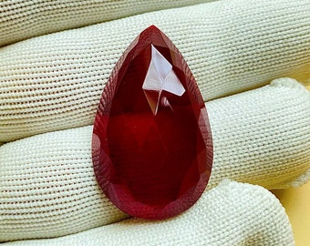 30 Ct Ruby Rose Cut Slice 100% Lab Created Ruby Rose Cut Pear Shape Rose Cut Loose Gemstone For Making Jewelry 16X22X10 ZR-3471