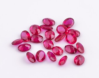 Lab Created Ruby: Transparent Oval Cut Gemstone (8X6X4 mm)