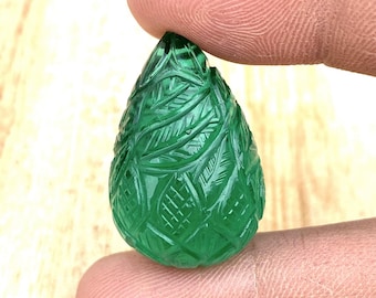 17x29 MM Lab Emerald Carved Teardrop Loose Emerald Teardrop Shape Carved Loose Emerald Gemstone  For Making Jewelry 50 CT R-88