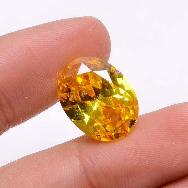 16 carats. Laboratoire créé jaune saphir forme ovale pierre taillée pierre précieuse en vrac pour la fabrication de bijoux 16X12X7 mm R-3687