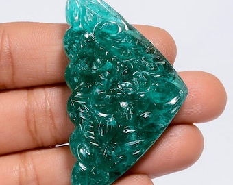 Carved Lab-Created Emerald Gemstone: Fancy Jewelry Making (51x30x8 mm, 83 Ct)