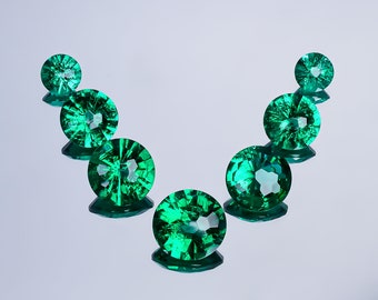 175 Ct. Lab Emerald Gemstone Set: Round Mastercut Green Jewelry (7 Pcs)