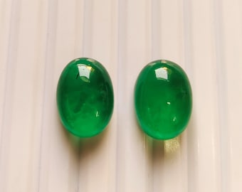 Natural Emerald Cabochon Pair Emerald Doublet Oval Shape Cabochon Loose Gemstone 9 Ct. For Making Jewelry 11X15X7 mm R-89