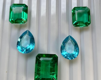 Lab Created Emerald Aquamarine Pair Pear Radiant Shape Cut Stone Loose Gemstone For Jewelry 50 Ct. 14X18X9   12x16x6  12X14X7 mmZR-2159