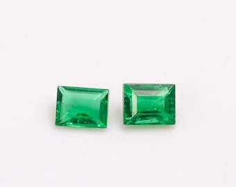 Lab Created Emerald Earring Stones: Green Rectangle Cut, 2 Ct (8X6X5 mm)
