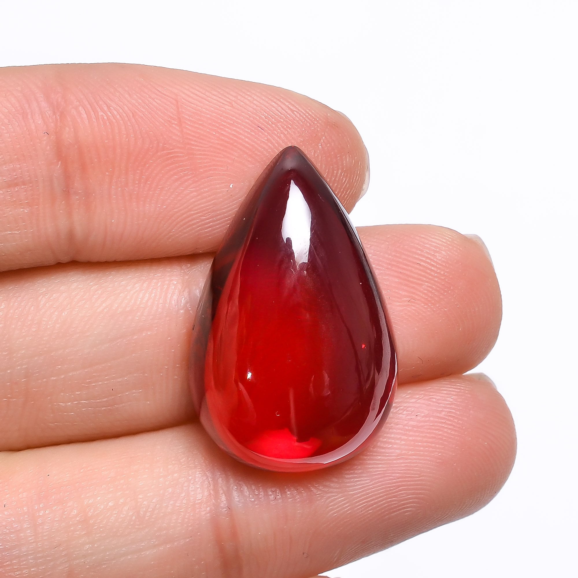 Pear Cabochon Lab-created Ruby: Loose Gemstone (26X16X9 Mm, 39.5