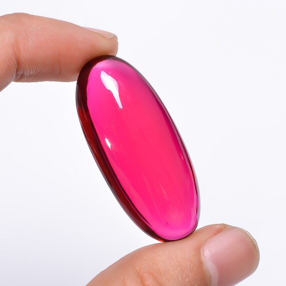 Lab Created Ruby Cabochon: Oval Loose Gemstone, 71 Ct (42X18X8 Mm